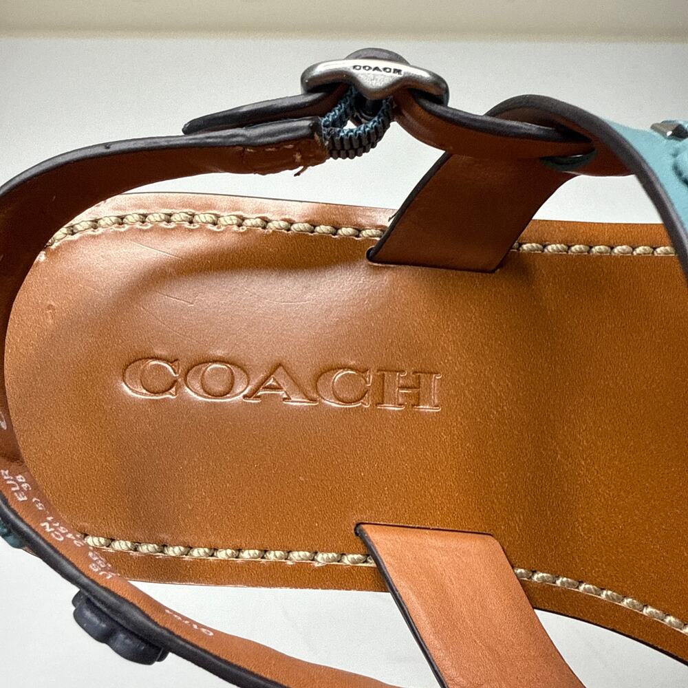 NEW NIB Coach Hudson Leather Slingback Floral Stud Sandals Marine 7.5 B #G1794 - Picture 6 of 9